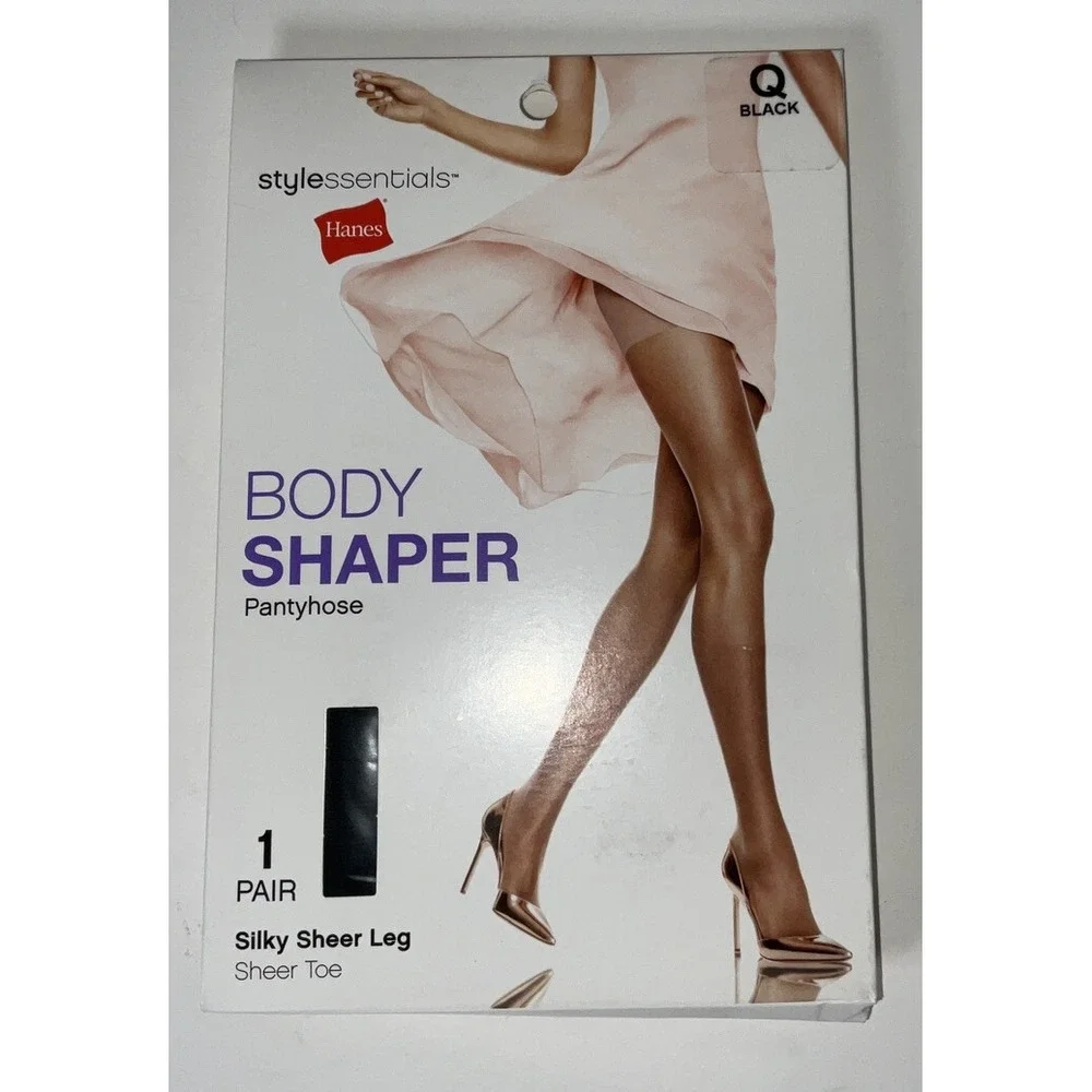 NIP Lot 2 Pairs‎ Hanes Stylessentials Silky Body Shaper Pantyhose Black Sz Queen